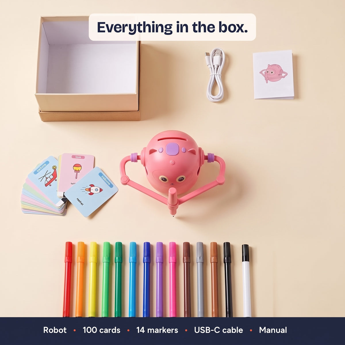 Everything in the box, laid out flat